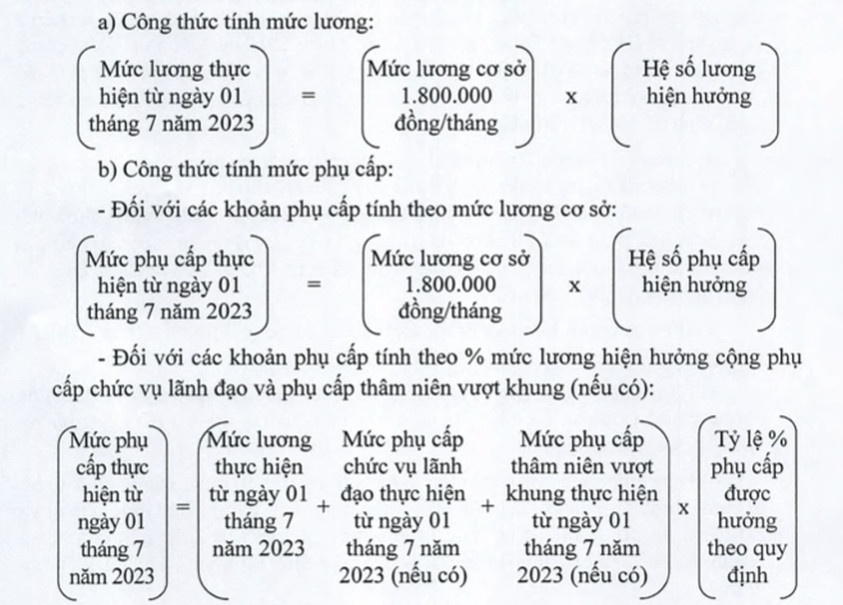 Công thức tính lương, phụ cấp từ ngày 1/7 (Ảnh: Bộ Nội vụ). Công thức tính lương, phụ cấp từ ngày 1/7 (Ảnh: Bộ Nội vụ).