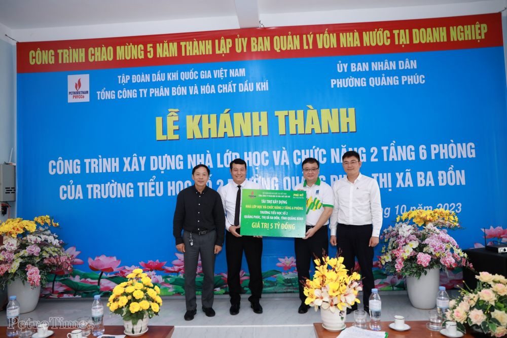 PVFCCo khánh thành và bàn giao công trình Nhà lớp học và chức năng của Trường Tiểu học số 2, thị xã Ba Đồn, Quảng Bình