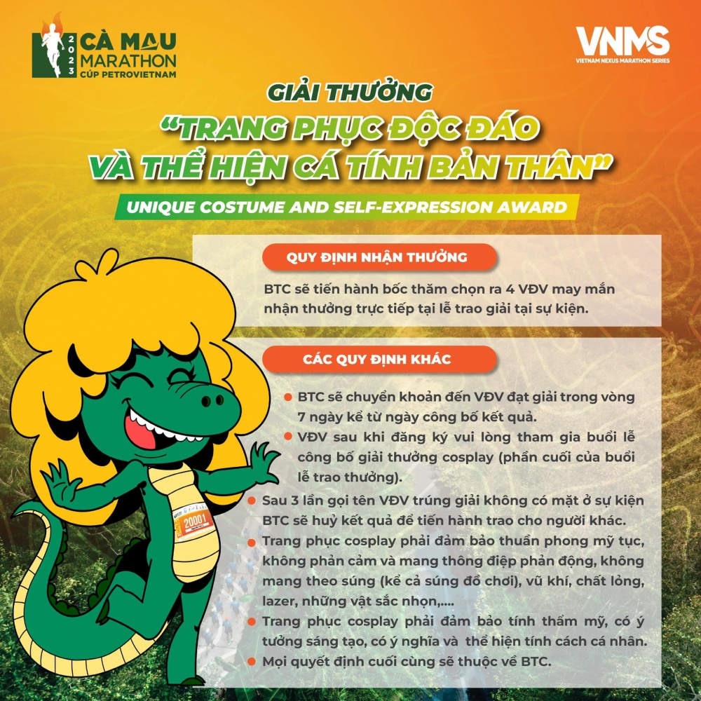 Thể lệ tham gia giải thưởng Cosplay của giải Marathon Cà Mau 2023 - Cúp Petrovietnam