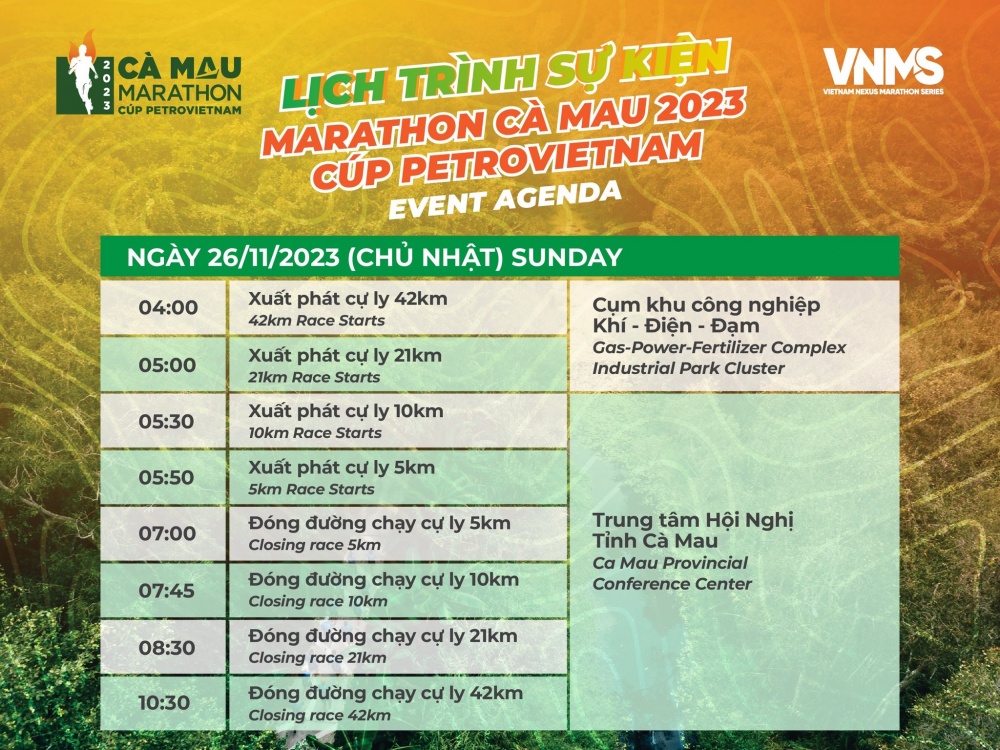 Lịch trình giải Marathon Cà Mau 2023 - Cúp Petrovietnam