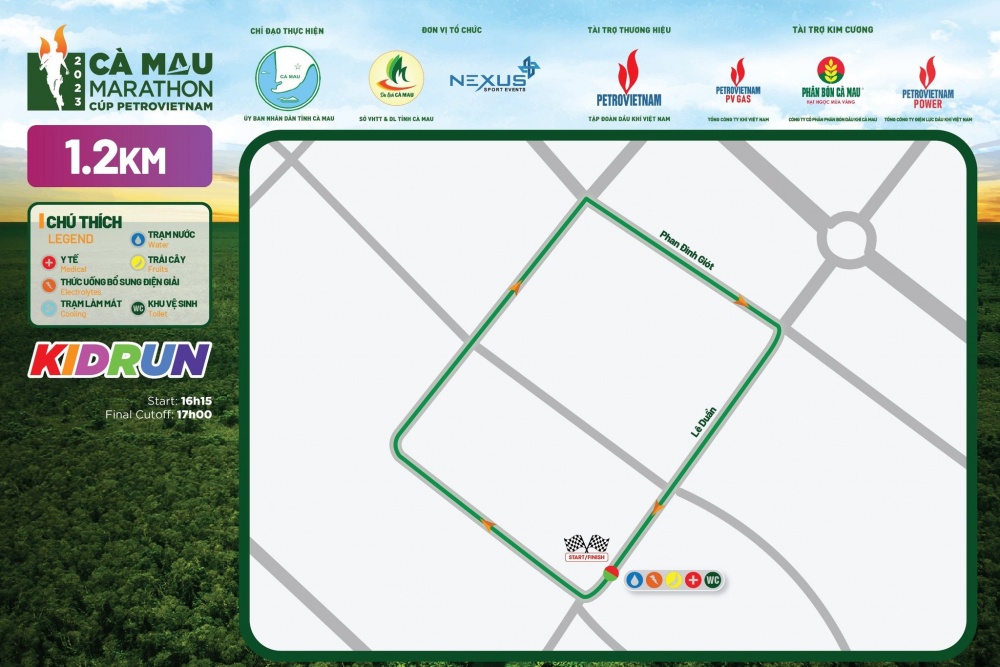 Bản đồ đường chạy 6 mốc cự ly của giải Marathon Cà Mau 2023 - Cúp Petrovietnam