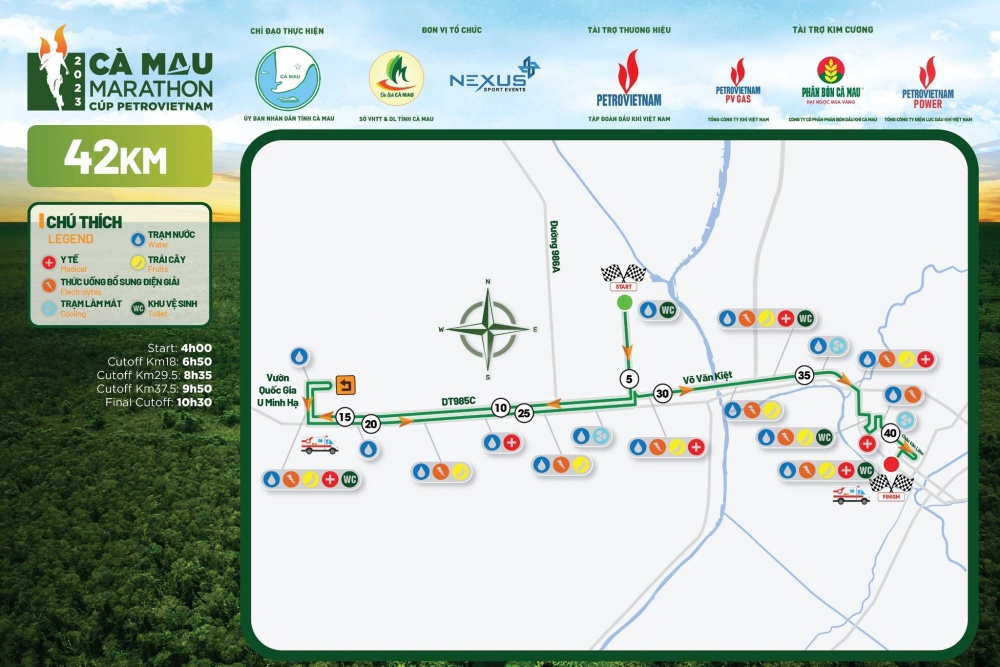 Bản đồ đường chạy 6 mốc cự ly của giải Marathon Cà Mau 2023 - Cúp Petrovietnam