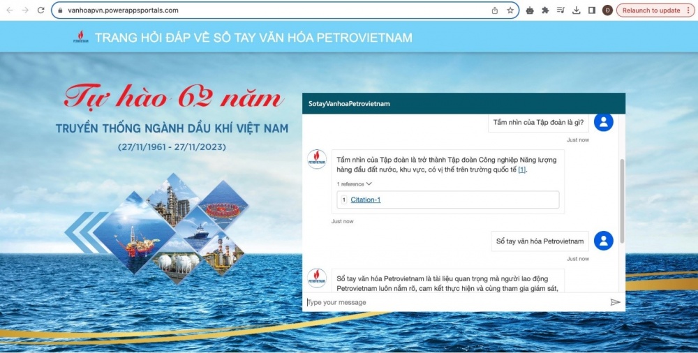 Ra mắt ứng dụng hỏi đáp về Sổ tay văn hóa Petrovietnam - Ứng dụng AI đầu tiên trong lĩnh vực văn hóa doanh nghiệp