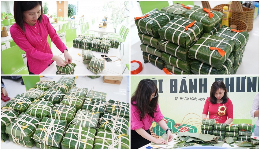 Sau khi gói xong, bánh chưng của từng công đoàn bộ phận sẽ được đánh dấu riêng và nhà Bếp tại trụ sở Tổng Công ty sẽ hỗ trợ nấu chung.