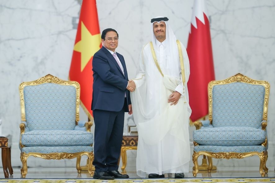 Thủ tướng Chính phủ Phạm Minh Chính hội đàm, trao đổi sâu rộng với Thủ tướng Qatar Sheikh Mohamed bin Abdurahman Al Thani - ẢNh: VGP/Nhật Bắc Thủ tướng Chính phủ Phạm Minh Chính hội đàm, trao đổi sâu rộng với Thủ tướng Qatar Sheikh Mohamed bin Abdurahman Al Thani - ẢNh: VGP/Nhật Bắc