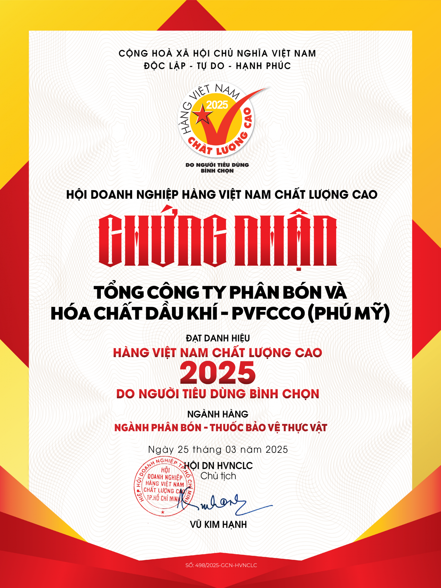 PVFCCo - Phú Mỹ tiếp tục được bình chọn là “Hàng Việt Nam chất lượng cao” 22 năm liên tiếp PVFCCo - Phú Mỹ tiếp tục được bình chọn là “Hàng Việt Nam chất lượng cao” năm thứ 22 liên tiếp
