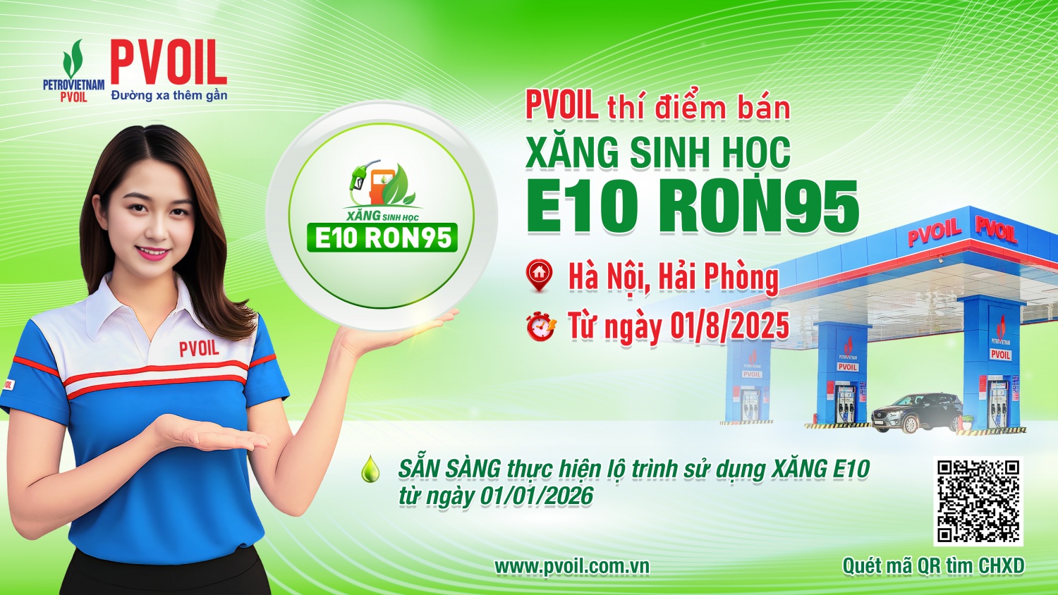 PVOIL thí điểm bán xăng sinh học E10 RON95