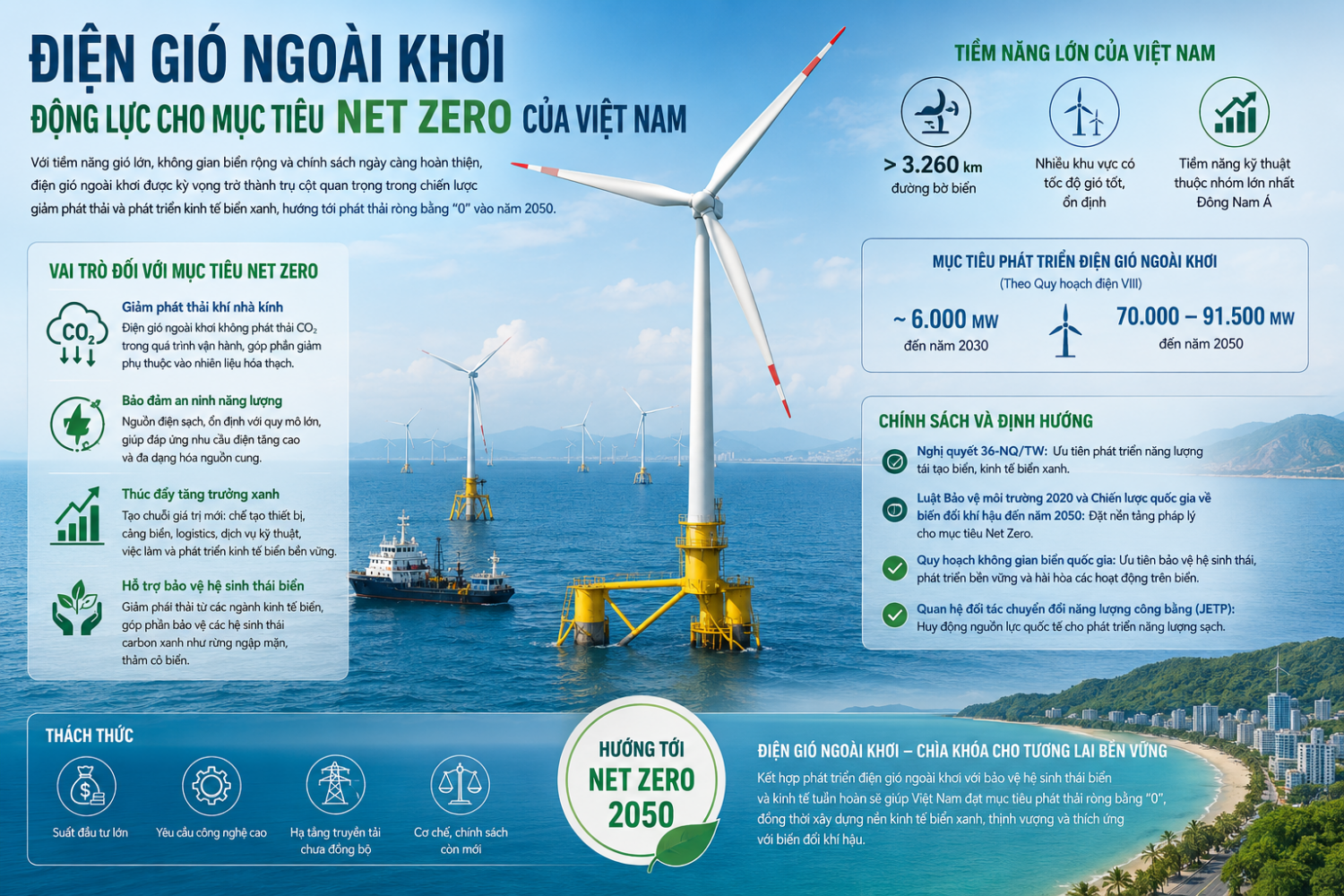 Điện gió ngoài khơi: “Trụ cột xanh” cho mục tiêu Net Zero của Việt Nam Điện gió ngoài khơi: “Trụ cột xanh” cho mục tiêu Net Zero của Việt Nam