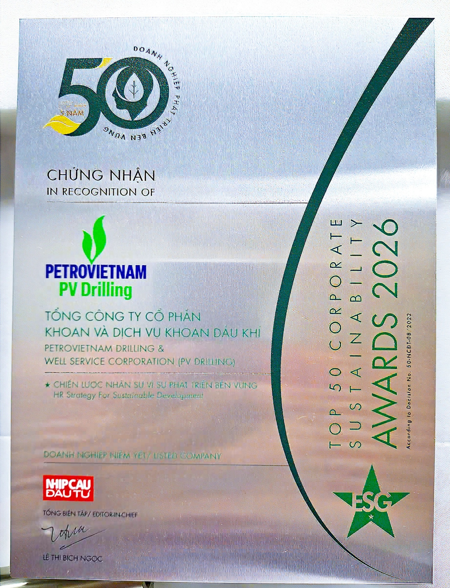 PV Drilling được vinh danh trong Top VIX50 và Top 50 Doanh nghiệp phát triển bền vững
