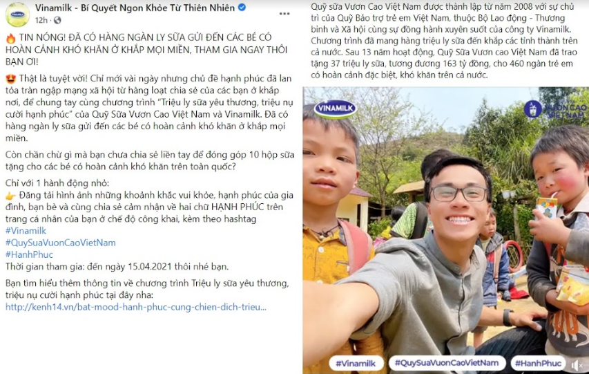 Mạng xã hội tràn ngập hạnh phúc với chương trình ‘triệu ly sữa yêu thương, triệu nụ cười hạnh phúc’ của Vinamilk