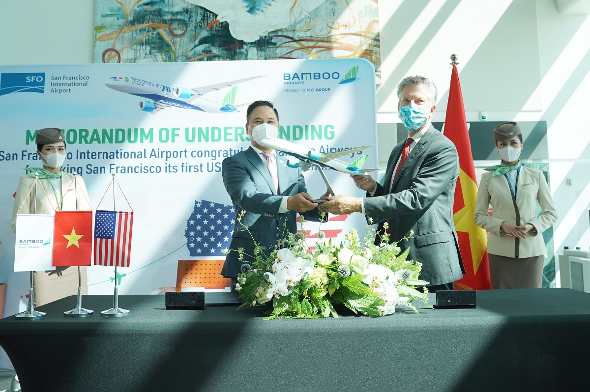 Bamboo Airways đón chuyến bay thẳng không dừng đầu tiên kết nối Việt – Mỹ tại sân bay San Francisco