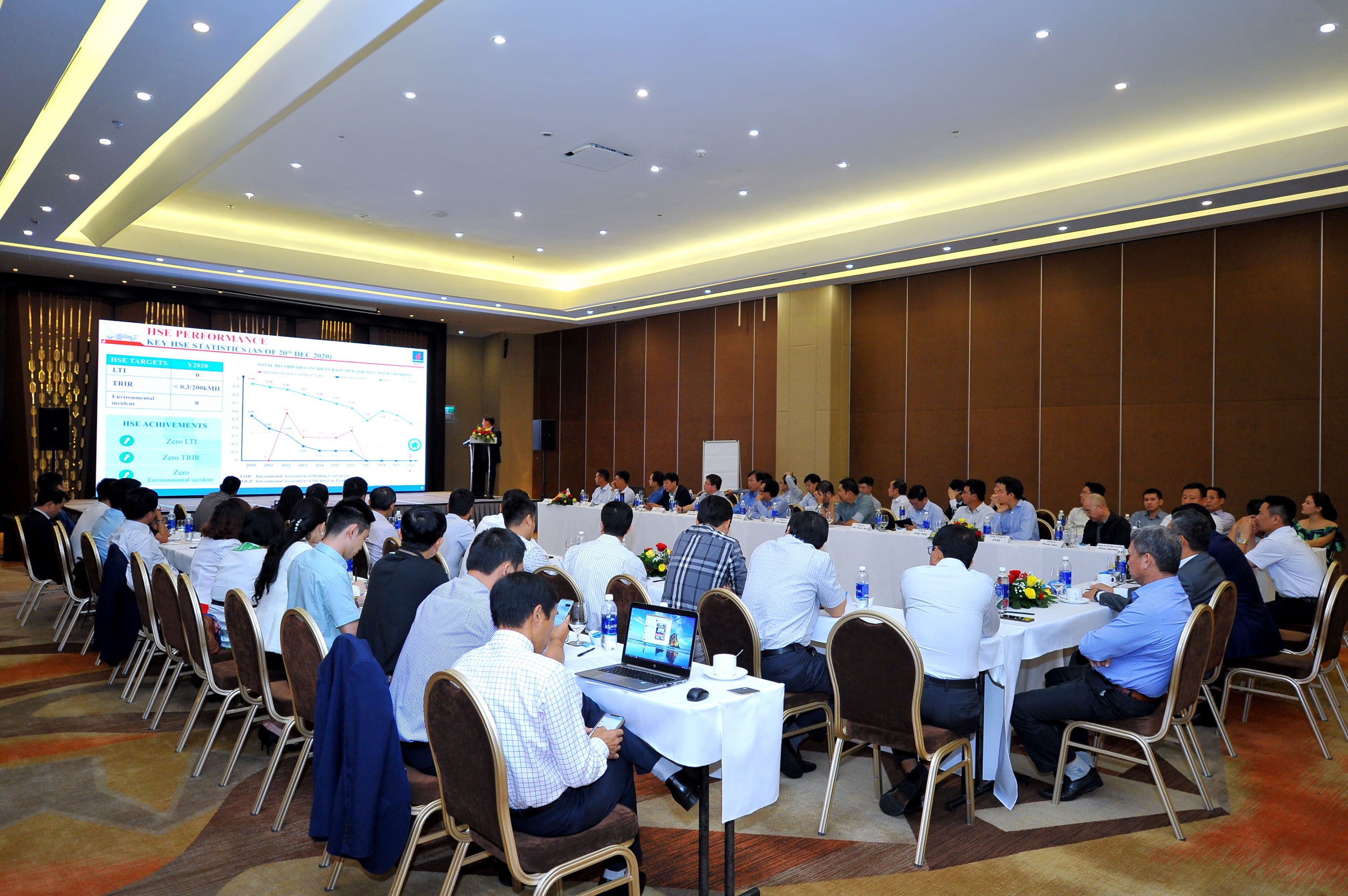 Ông Phạm Văn Hiến báo cáo kết quả công tác ATSKMT năm 2020 của BIENDONG POC