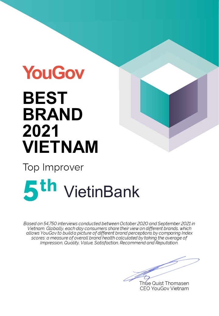 VietinBank lọt Top 5 thương hiệu tăng trưởng sức mạnh nhanh nhất Việt Nam 2021 VietinBank lọt Top 5 thương hiệu tăng trưởng sức mạnh nhanh nhất Việt Nam 2021