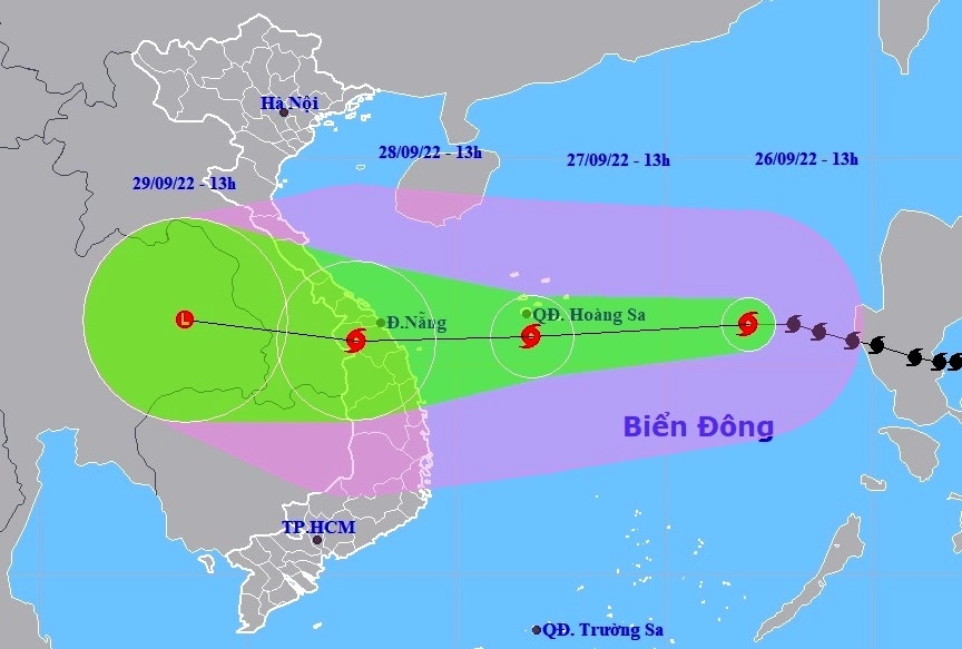 Dự báo vị trí và đường đi của báo số 4 (bão NORU). Ảnh NCHMF