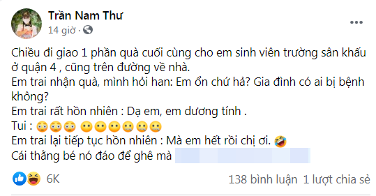 Tin hot giải trí ngày 2/9: Nam Thư chia sẻ từng tiếp xúc với F0 khi làm thiện nguyện Tin hot giải trí ngày 2/9: Nam Thư chia sẻ từng tiếp xúc với F0 khi làm thiện nguyện