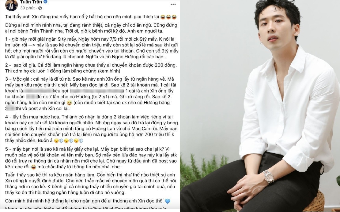 Tin hot giải trí ngày 8/9: Tuấn Trần lên tiếng bảo vệ Trấn Thành vụ sao kê Tin hot giải trí ngày 8/9: Tuấn Trần lên tiếng bảo vệ Trấn Thành vụ sao kê