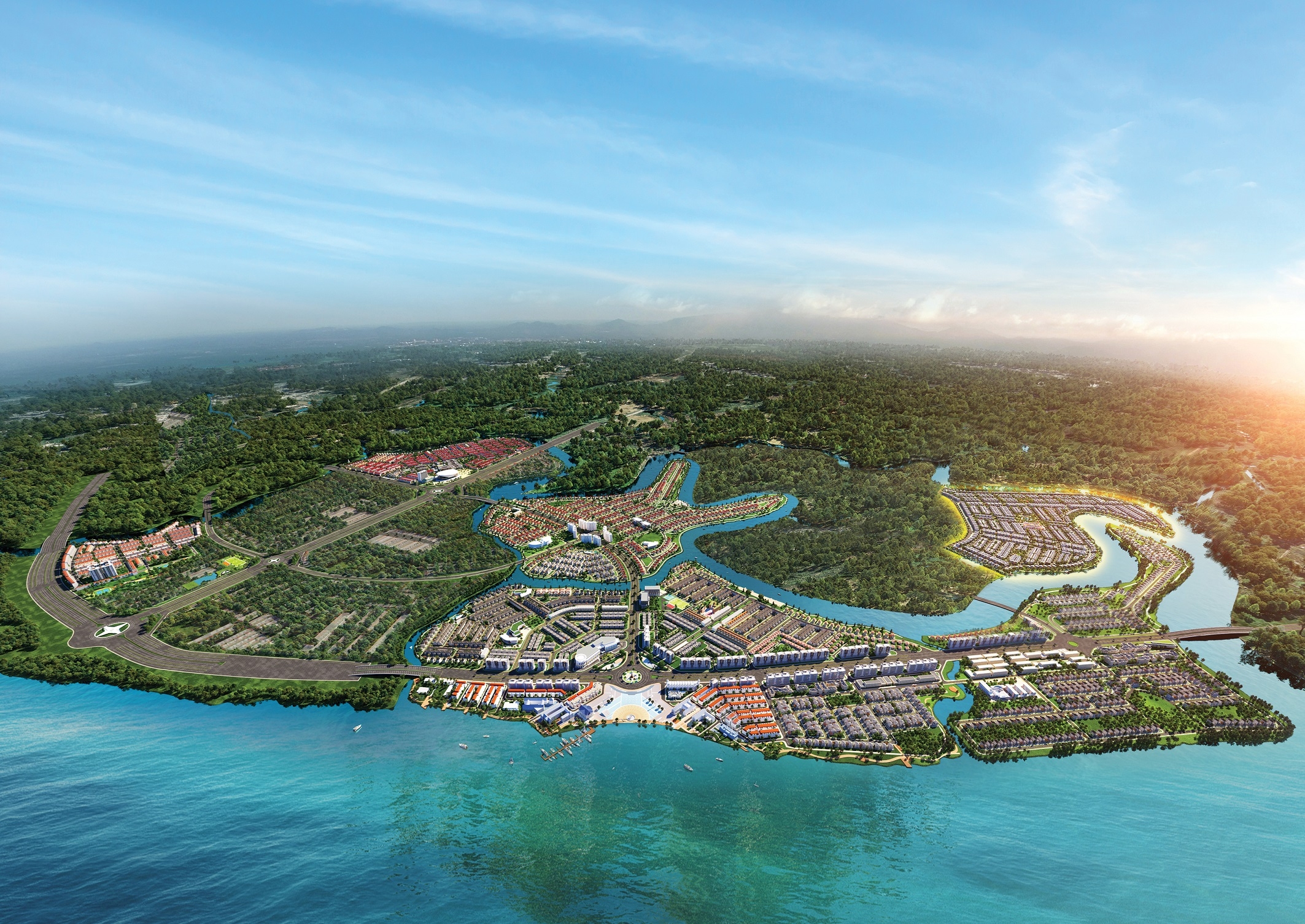 Thừa hưởng lợi thế thiên nhiên hiếm có ba mặt giáp sông, Aqua City được quy hoạch bài bản theo mô hình sinh thái cùng chuỗi tiện ích đẳng cấp