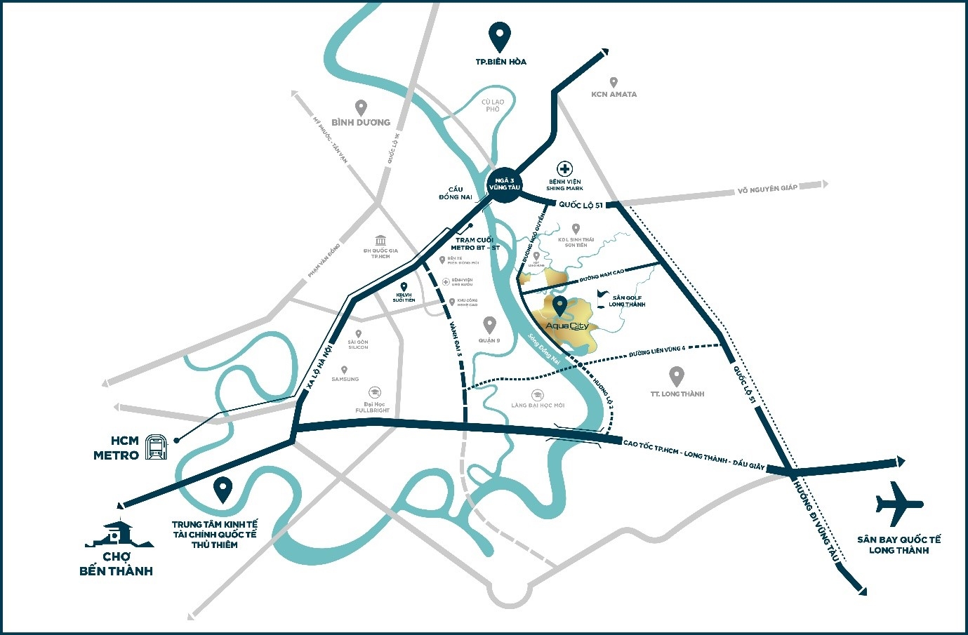 Aqua City tọa lạc tại tâm điểm kết nối liên vùng khu vực phía Đông TP.HCM